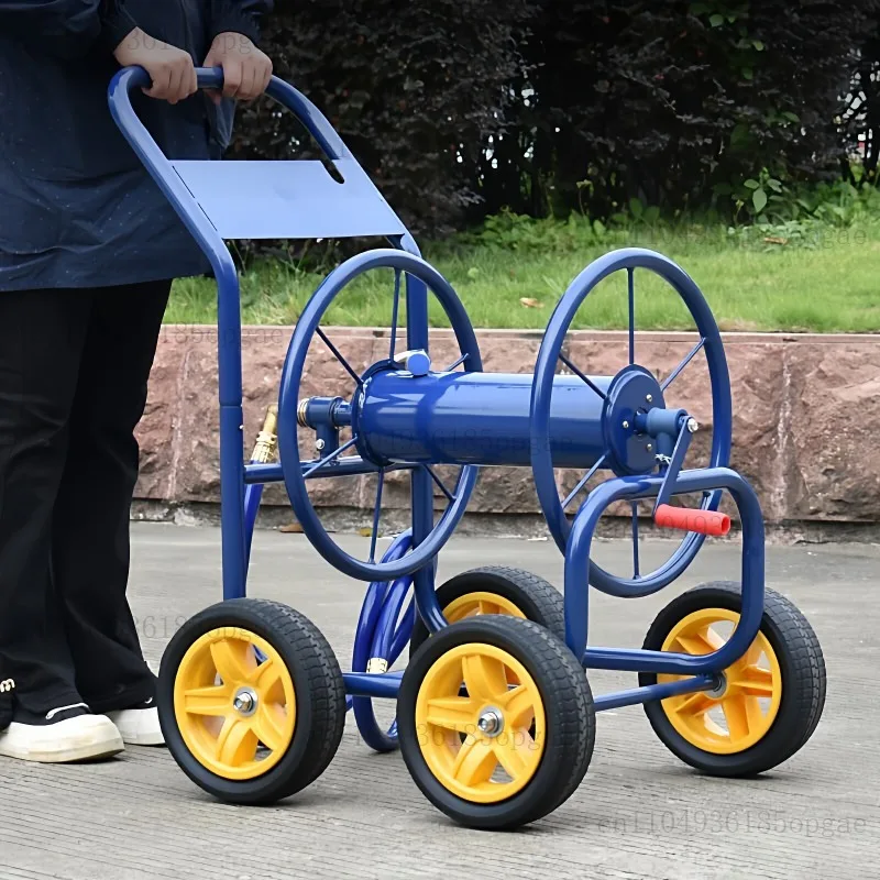 Large four-wheel car wash, pipe storage rack, hose reel, water gun, water pipe reel, household hand push pipe cart