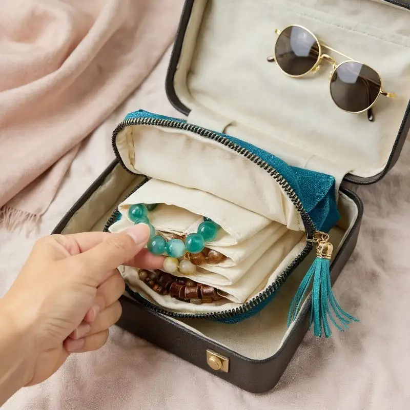  5-Layer Jewelry Storage Bag Velvet Jewelry Pouch Bags For Watch Bracelet Rings Earrings Portable Travel Jewelry Case