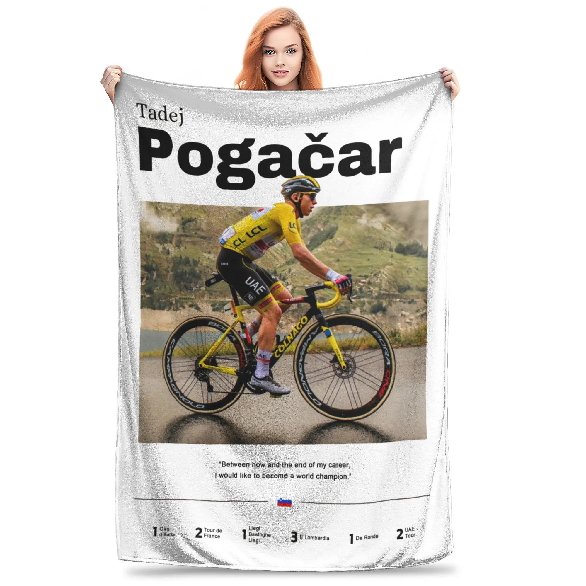 

POGI Tadej Pogacar Blanket Multiple Sizes Warm Cozy Fluffy 2024 Tour de France Cycling Champion Throw Blankets