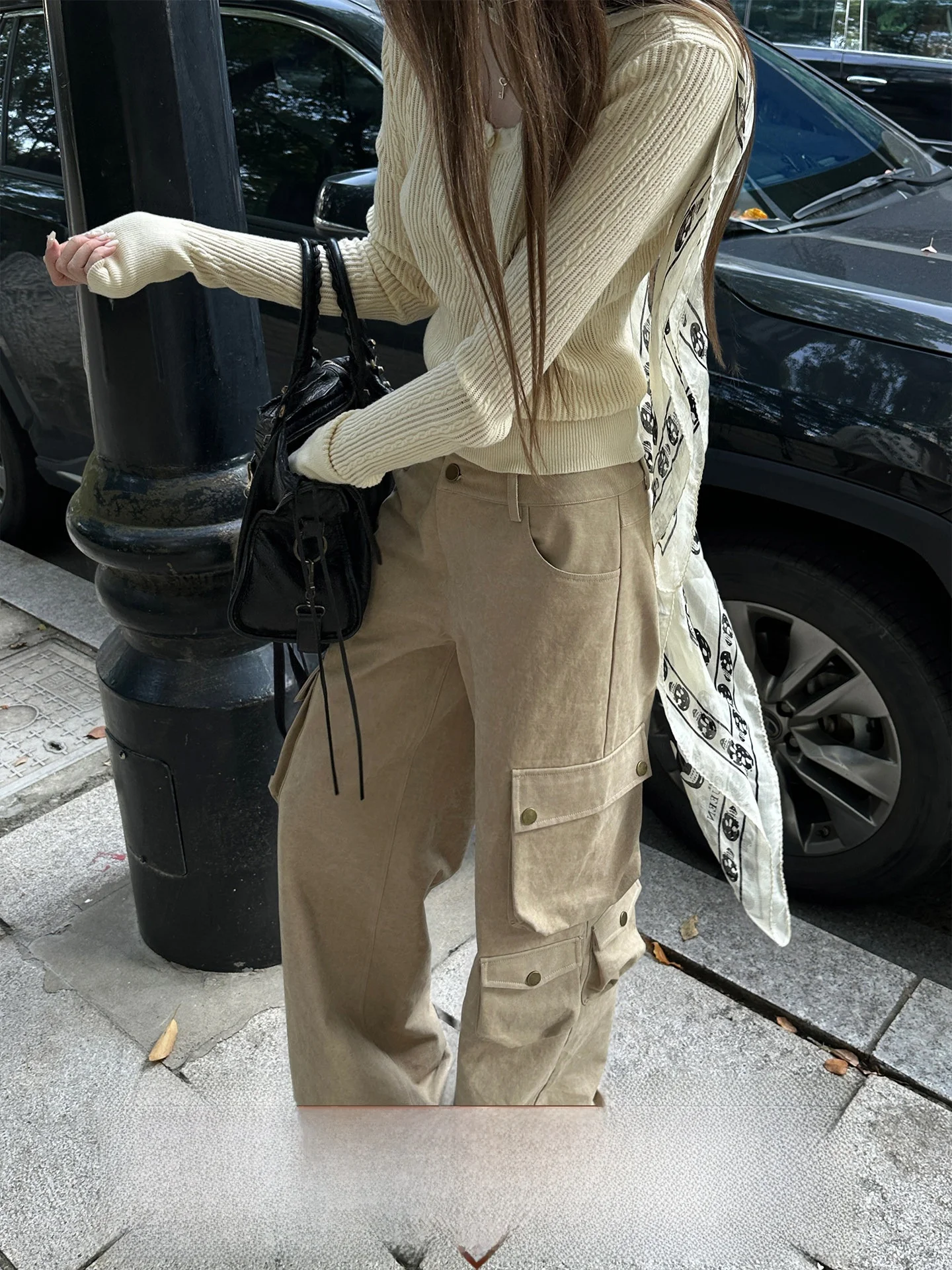 Rase Le Sol City Cruise Vintage Multi-Pocket Workwear Jeans Loose Drapey Wide Leg Pants Cotton Zipper Natural Waist