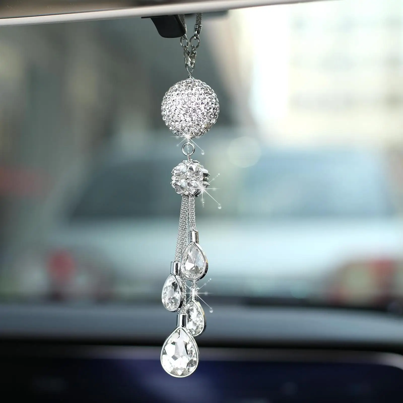 Rhinestone Car Decoration Pendant Crystal Diamond Rear View Mirror Hanging Car