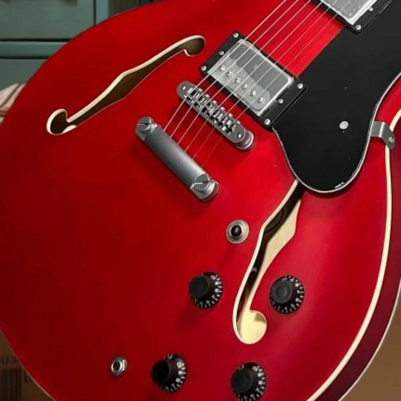 Guitarra Eléctrica Vintage Roja 335, Versión Mejorada de Alta Gama, Cuerpo Semi-Hueco de Arce, Mástil de Palisandro, Puente Fijo
