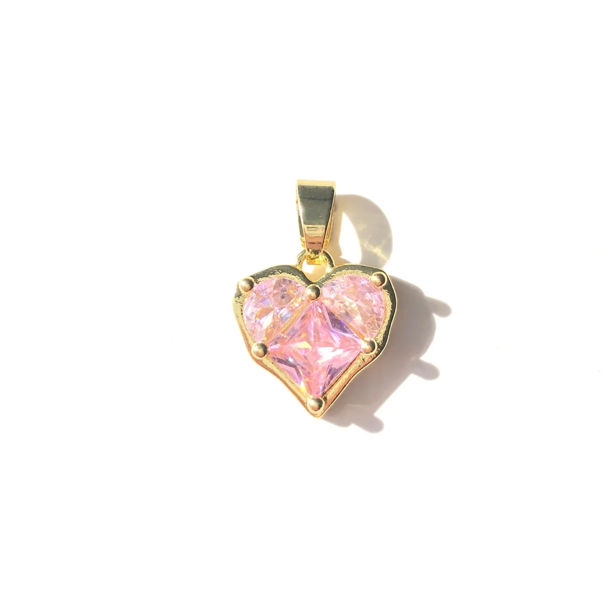 5pcs Red Purple Pink Clear Zirconia Pave Heart Charm Gold-plated Exquisite Pendants for Bracelet Necklace Jewelry DIY Wholesale