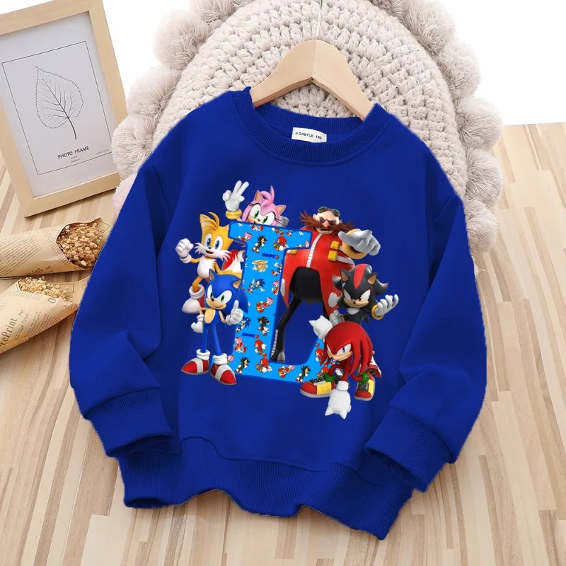 Sonics Kids Anime Cotton Sweatshirt Children Cartoon Casual Pullover Long Sleeve Top Boy Autumn Clothing Crew Neck Hoodies Gifts