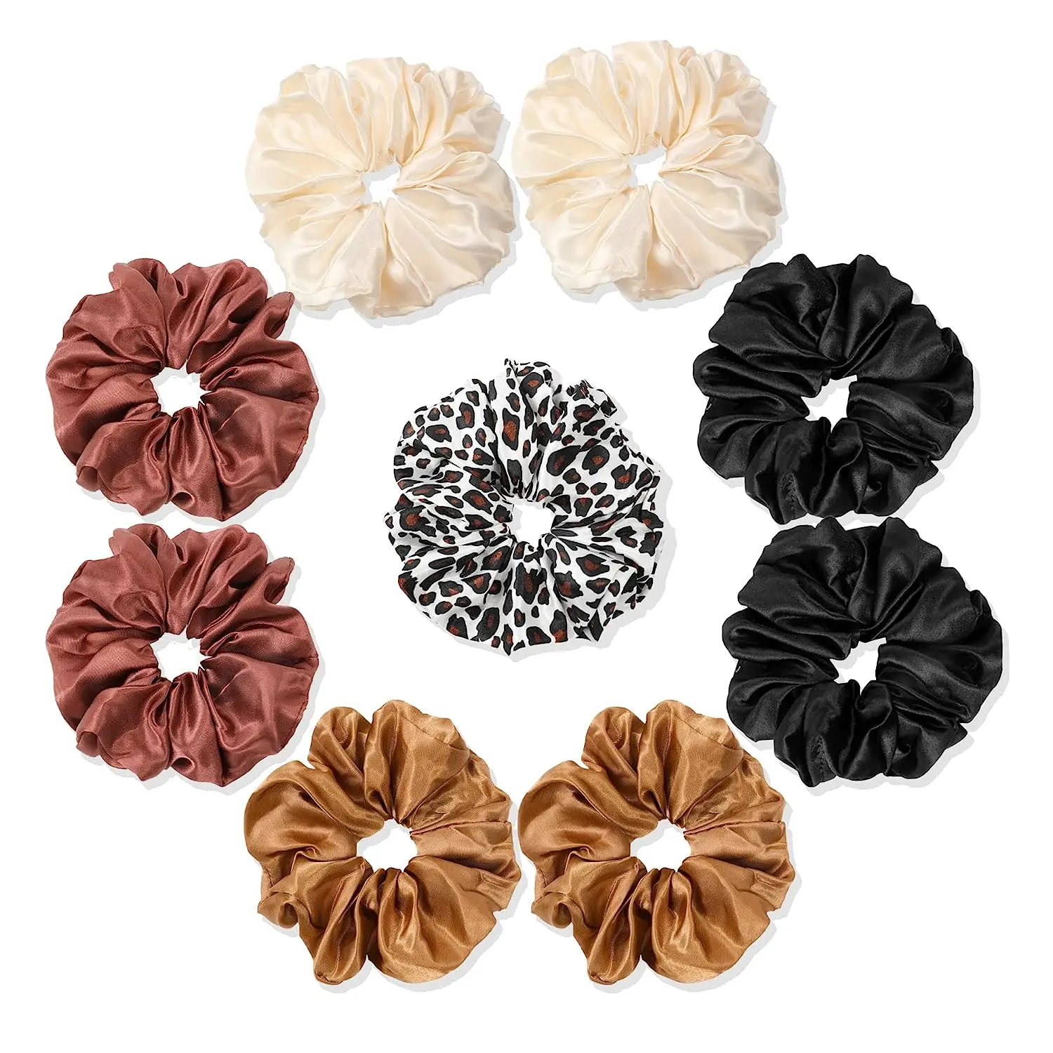 Scrunchies Hair Ties Silk Satin Scrunchy - Hair Elastics Bands Ponytail Holder Pack of Neutral Scrubchy Hair Accessories Women