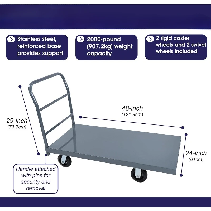 Platform Truck Industrial Flat Dolly Cart Heavy Duty 24 x 48 Cart - 2000lb Capacity Flatbed Hand Truck 1 Pack,home.