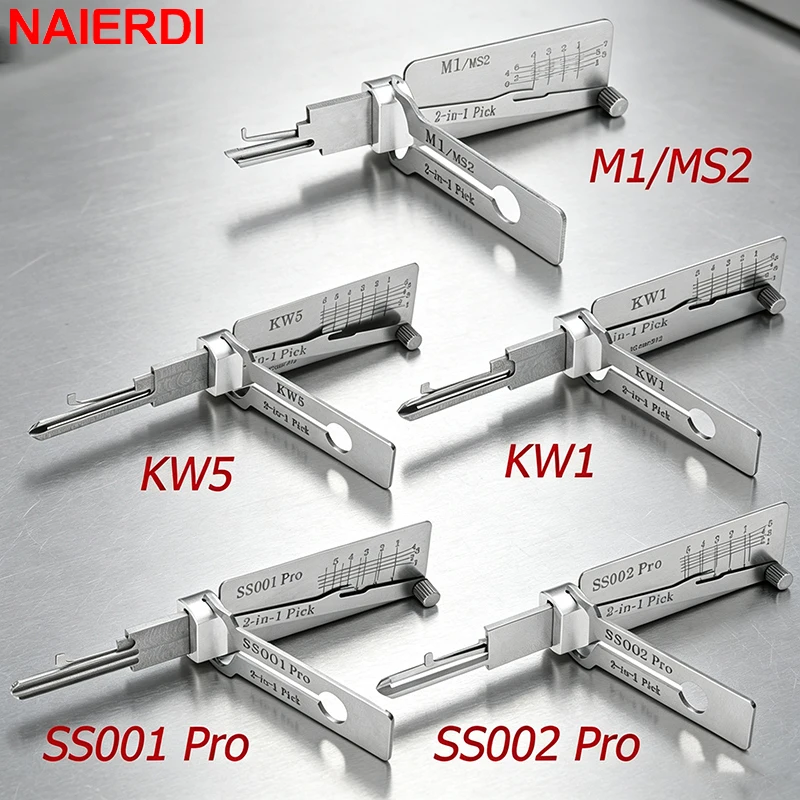 NAIERDI 2 In 1 Maintenance Repair Tool Kit Stainless Steel Precision Tool Key Decoder O-ring Pickup Hand Tool Kit Locksmith Tool