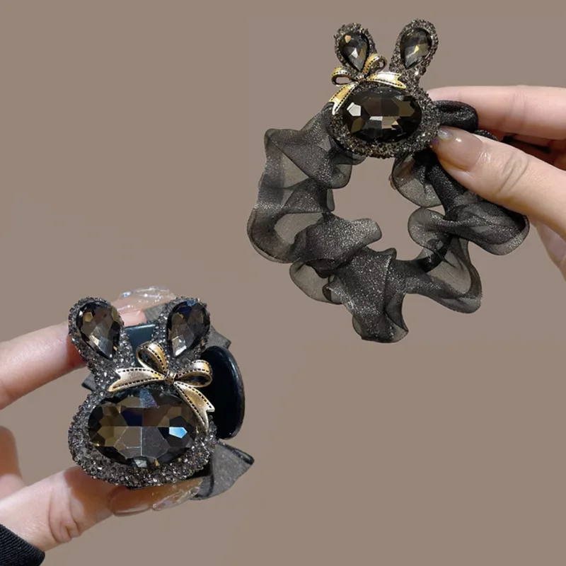 Rhinestone rabbit scrunchie Premium hair cord High elastic elastic hair cord