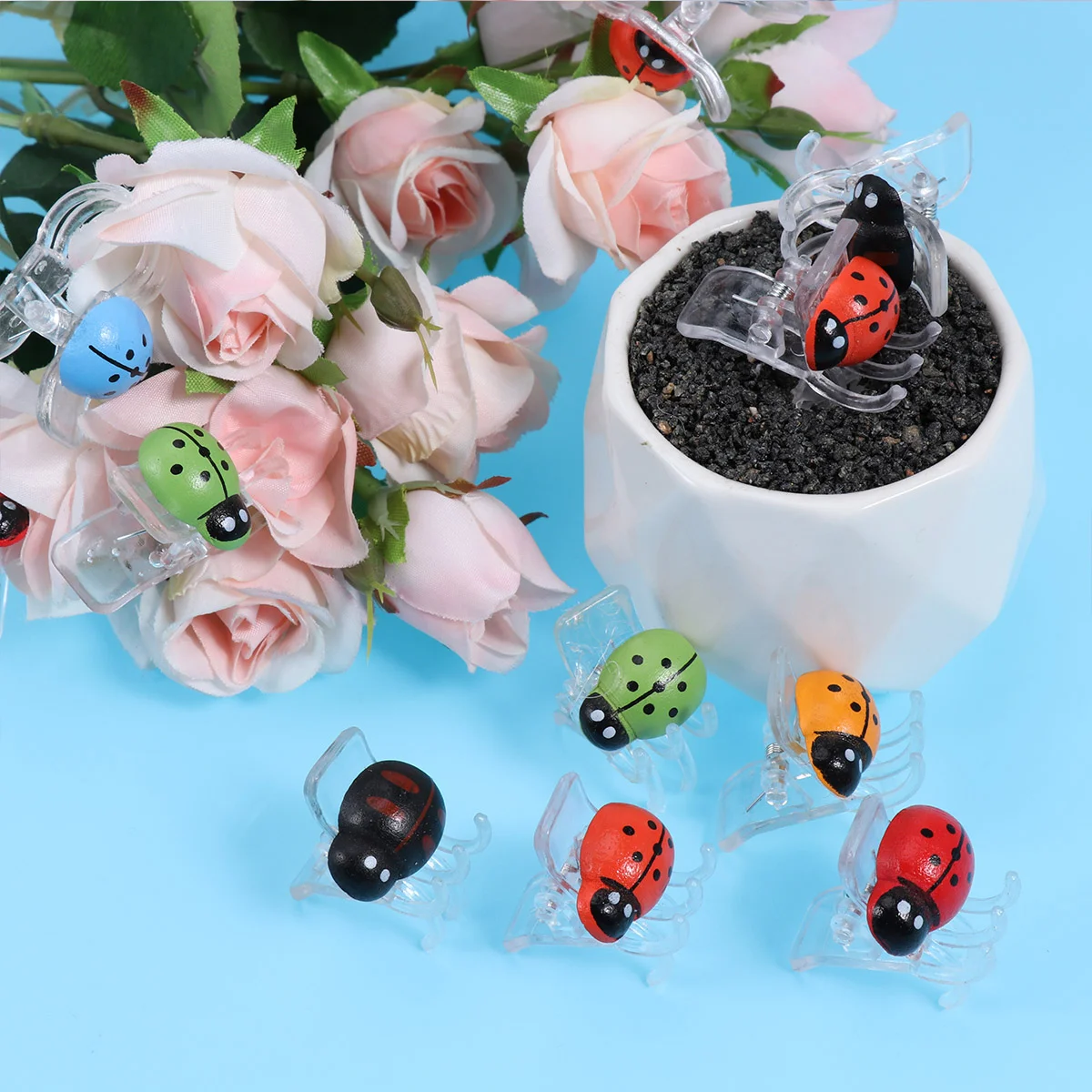 60 Pcs Vegetable Fixed Clips Flower Pots Ladybug Shaped Grafting Creative Vine Plants