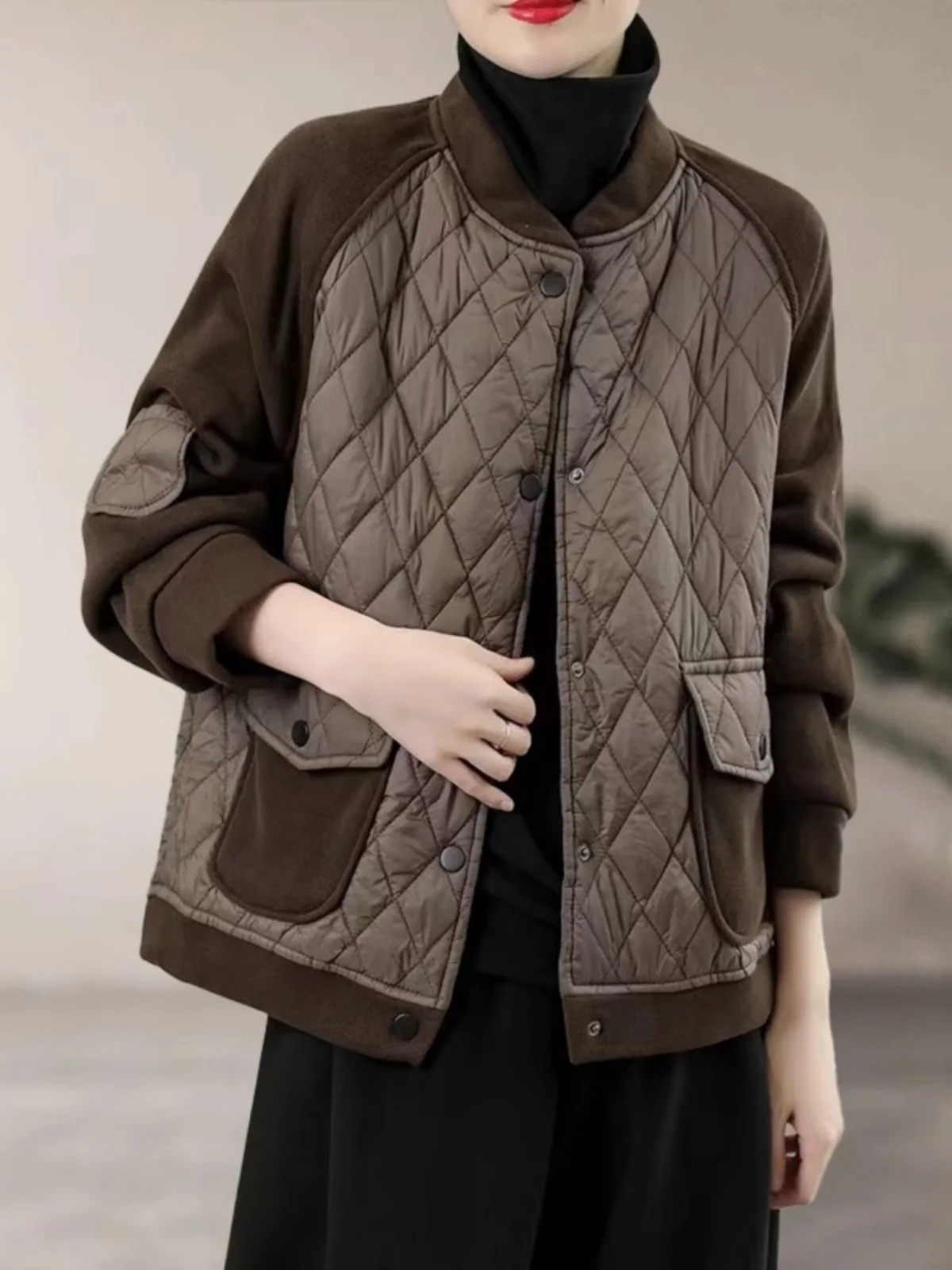 

Высококачественная японская утепленная хлопковая стеганая бейсбольная куртка с ромбовидным узором, женская, зимняя, свободного кроя, повседневная