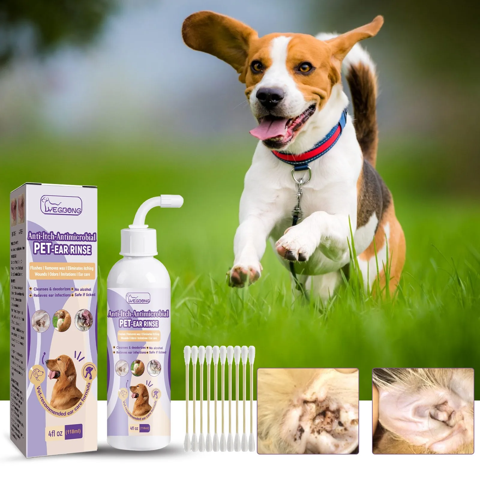 Ear Cleaner Pet Ear Drops For Infections Control Yeast Mites Ear Mites And Ear Wax Itching 118ml