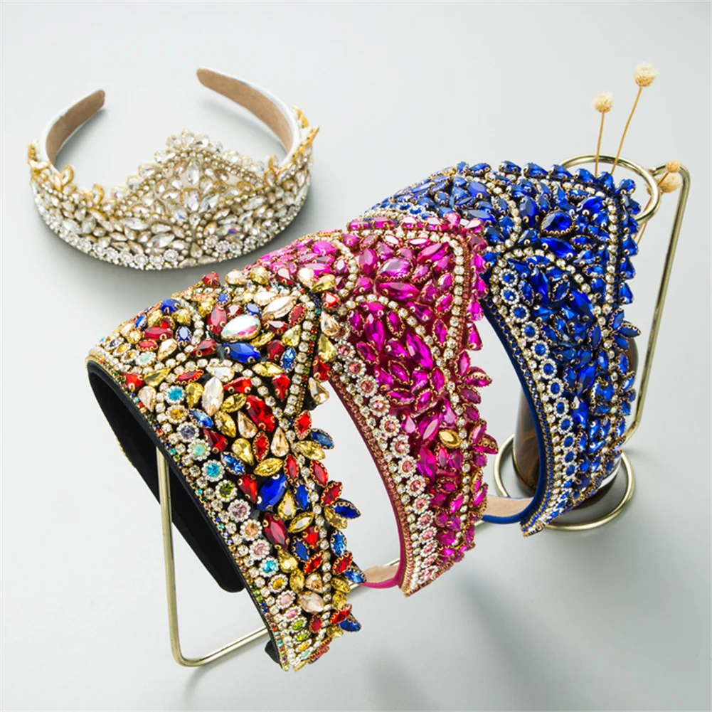 Women's Vintage Headbands Trendy Crown Shaped Hairbands Crystal Rhinestone Embellished Party Headbands Hair Hoop Accesories