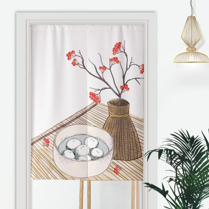 Painted fruits changing room Curtain Privacy Partition Doorway Curtains Kitchen Entrance Noren Linen Hanging Half-curtain