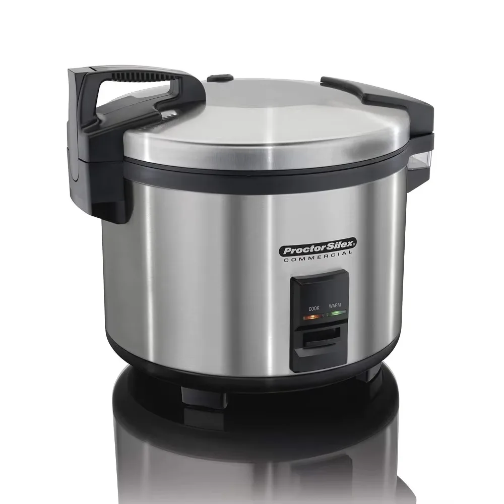 Rice Cooker/Warmer, 60 Cups Cooked Rice, Non-Stick Pot, Hinged Lid, Stainless Steel Housing