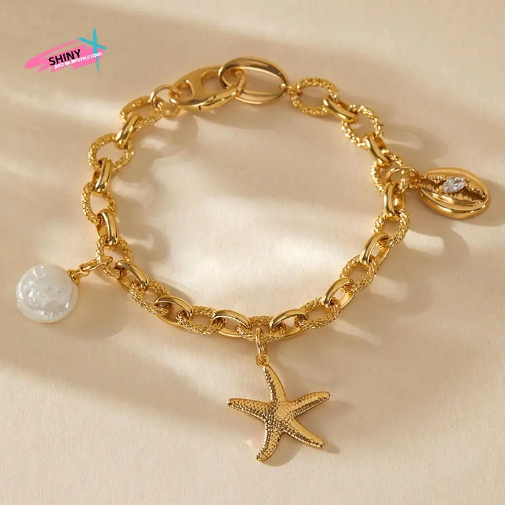 

Exquisite Conch Beach Bracelet Pearl Colorful Beads Shell Star Bracelet Metal Women Hand Jewelry Hawaiian Style Anklet Holiday
