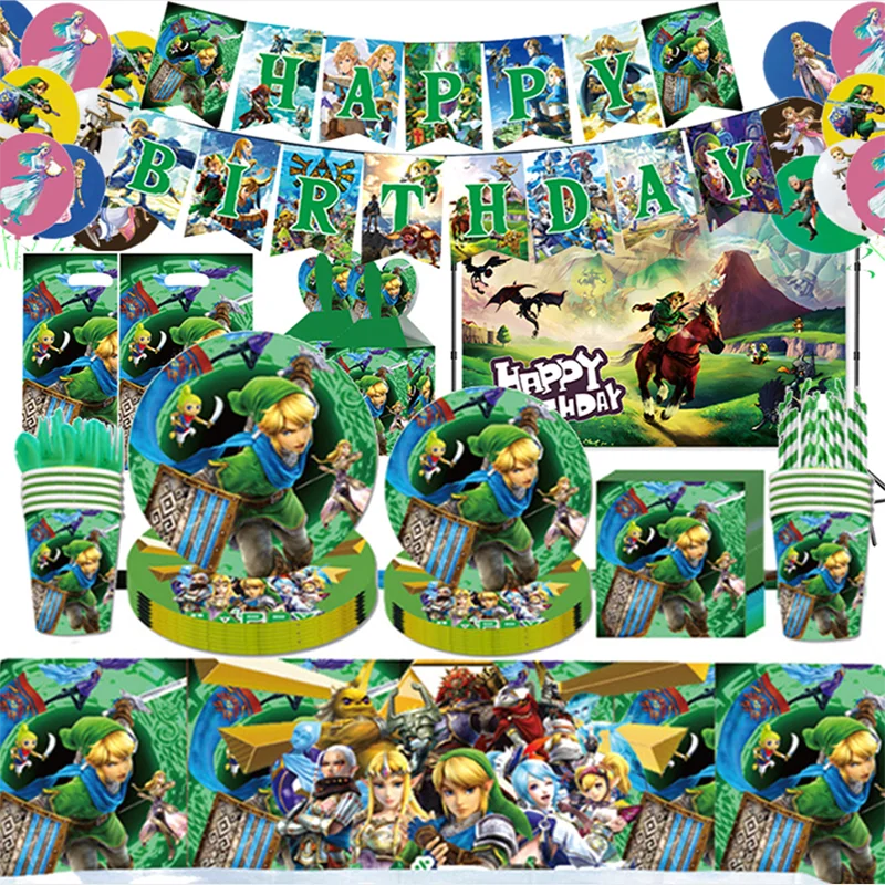 Cartoon Game Birthday Party Supplies Disposable Tableware Plates Cup Napkins Balloon Baby Shower for Boys Girls Party Decoration