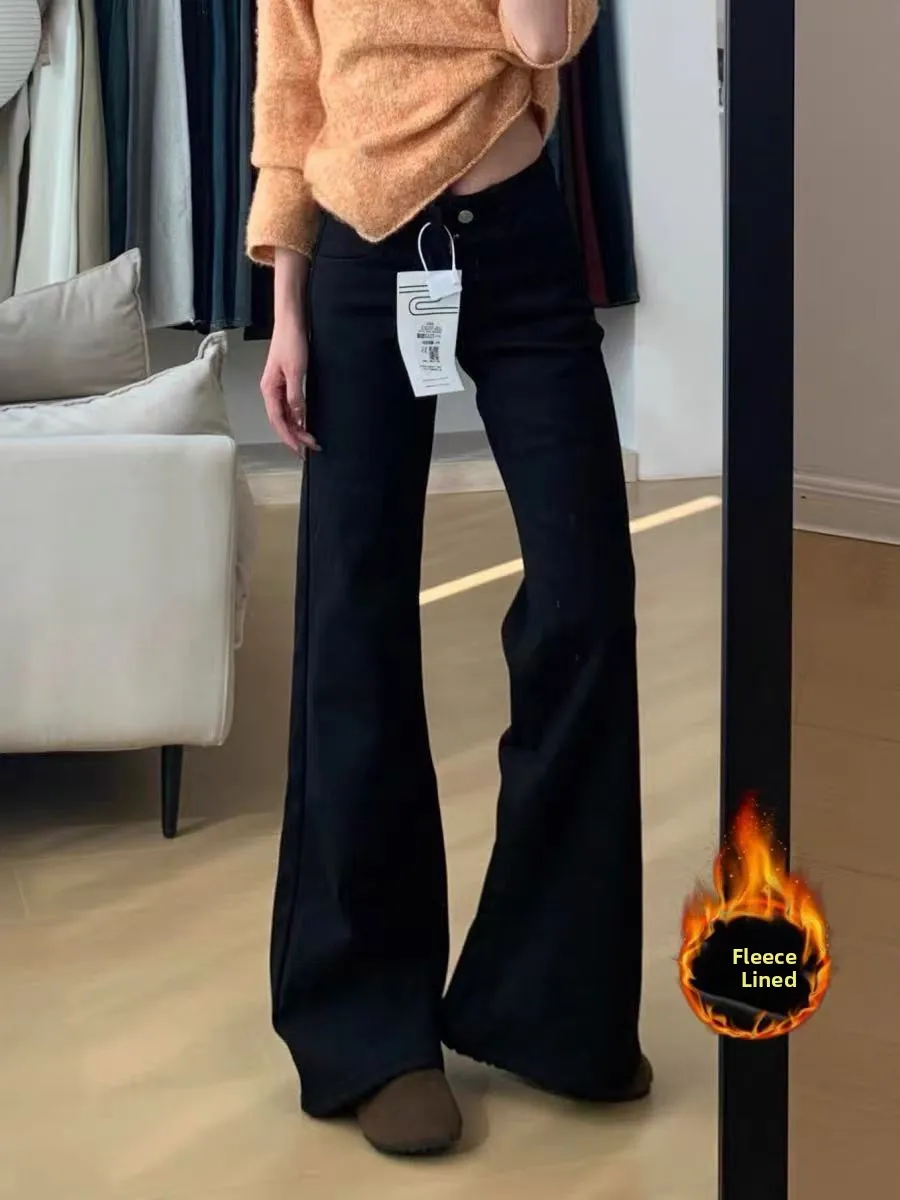 

Прямые джинсы больших размеров Fce Lined Thi, женские утягивающие эластичные расклешенные брюки с высокой талией, повседневные хлопковые эластичные брюки...