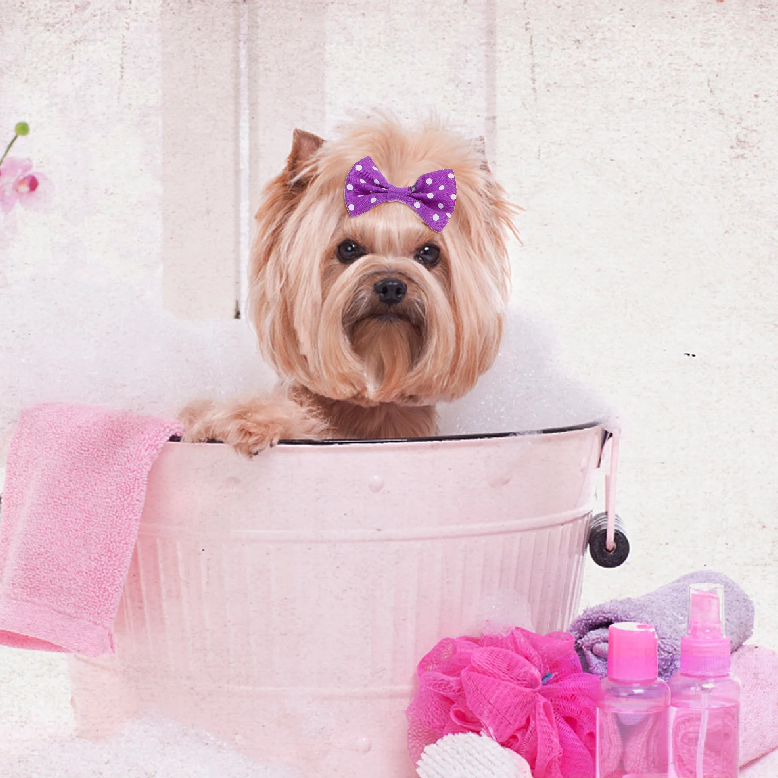 

50pcs Pet Head Flower Jewelry Hair Ribbons Puppy Headband Dog Rubber Bands Cute Polyester Bowknot Design Decorative Hair Bands
