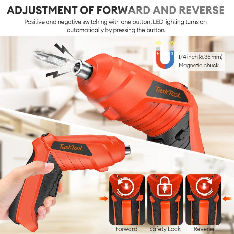 TASKTOOL Upgrades Screwdriver Kit Rechargeable Lithium Battery Cordless Electric Screwdriver Drill Kit Folding Home Power Tools