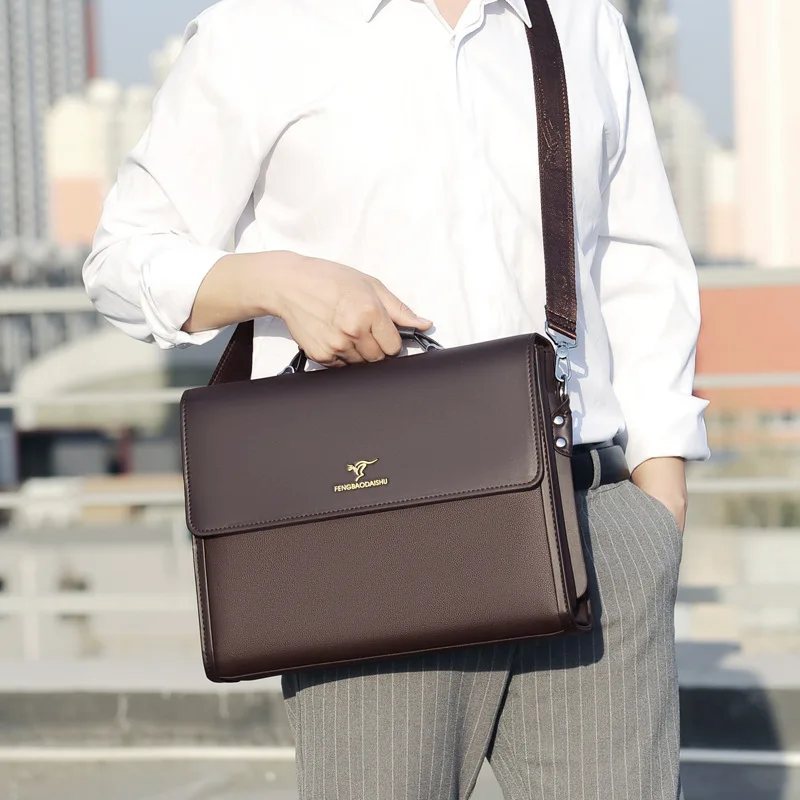 Lederen Luxe Aktetassen Voor Mannen Designer Werk Business Tote Bolsas Zwarte Handtas Schouder Advocaat Vierkante A4 Side Crossbody Tas