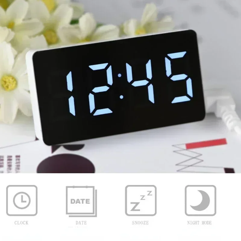 Reloj de mesa con espejo, alarma Digital multifuncional, repetición, pantalla de hora, luz LED nocturna, escritorio, decoración del hogar, regalos para niños