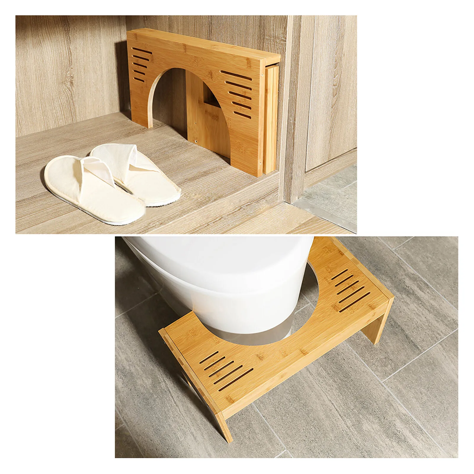 

Ergonomic Bamboo Toilet Footstool, Household Hotel B&B Use, 35° Posture Design Relieve Constipation Multi-purpose Step Stool for People with Digestive Discomfort