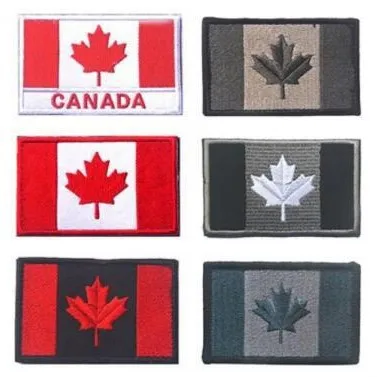 Parche de gancho y bucle bordado con bandera nacional de Canadá, cartel de hoja de arce roja, insignia táctica, emblema I Love CA, pegatina de tela de moral de calavera