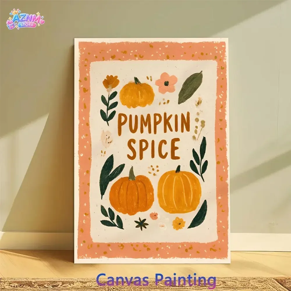1pc Modern Minimalist Frameless Canvas Painting - Abstract Pumpkin Spice & Fall Poster Suitable for Living Room, Bedroom Deco
