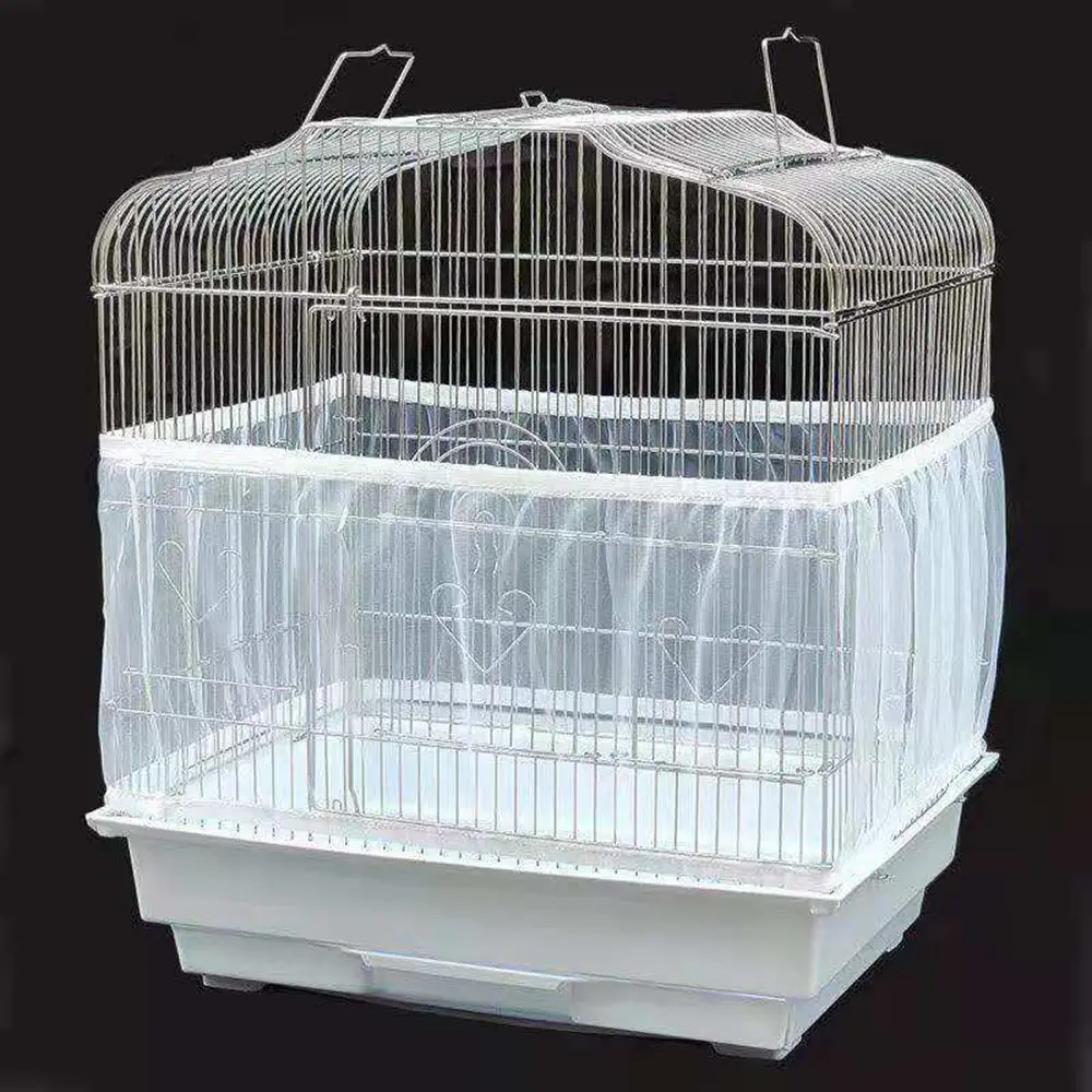 Nylon Mesh Bird Parrot Cover Soft Easy Cleaning Nylon Airy Fabric Mesh Bird Cage Cover Seed Catcher Guard (Only Mesh Cover)