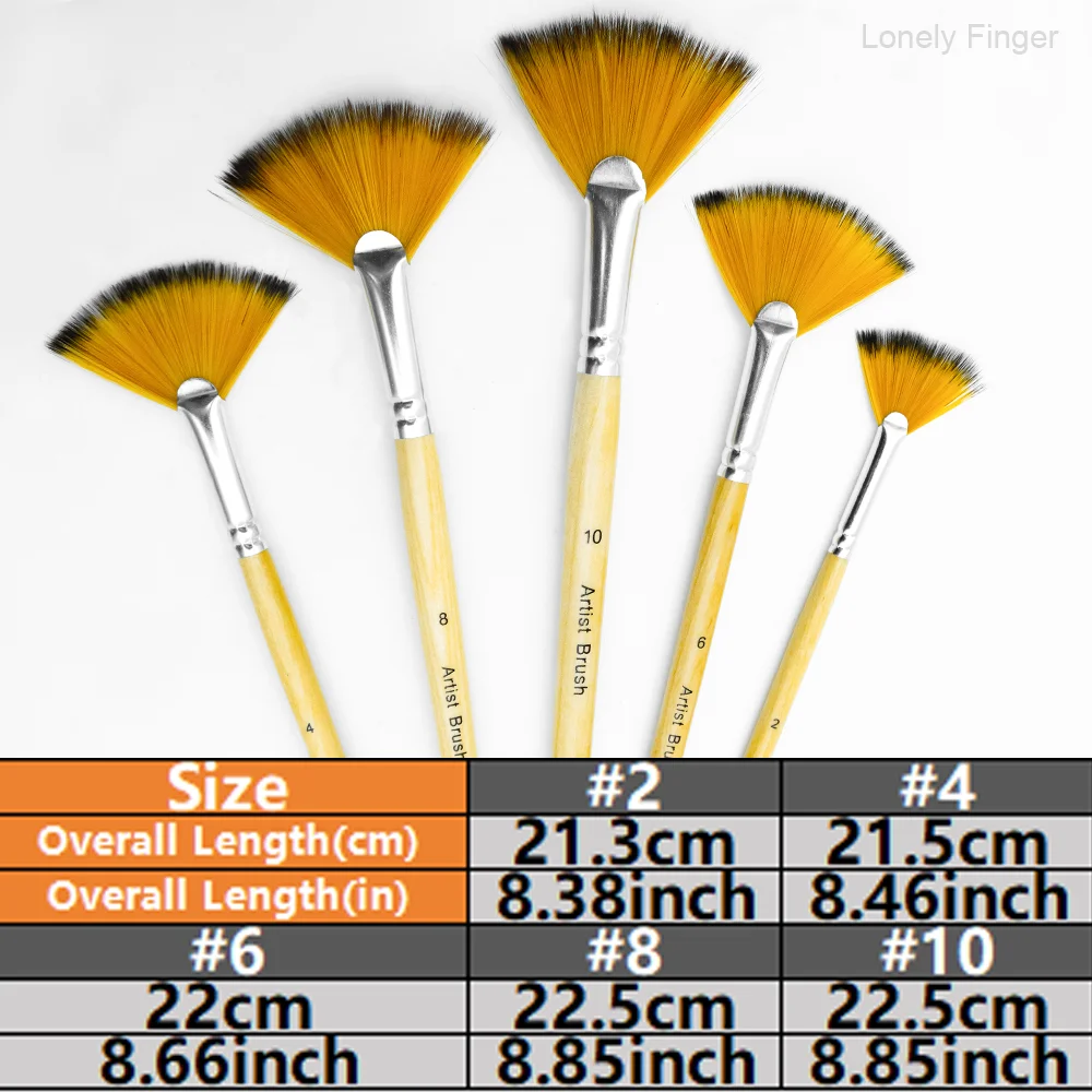 5 قطع من فرش المروحة، فرشاة طلاء للرسم بمقبض خشبي، مجموعة فرش شعر من النايلون لزيت الأكريليك والألوان المائية