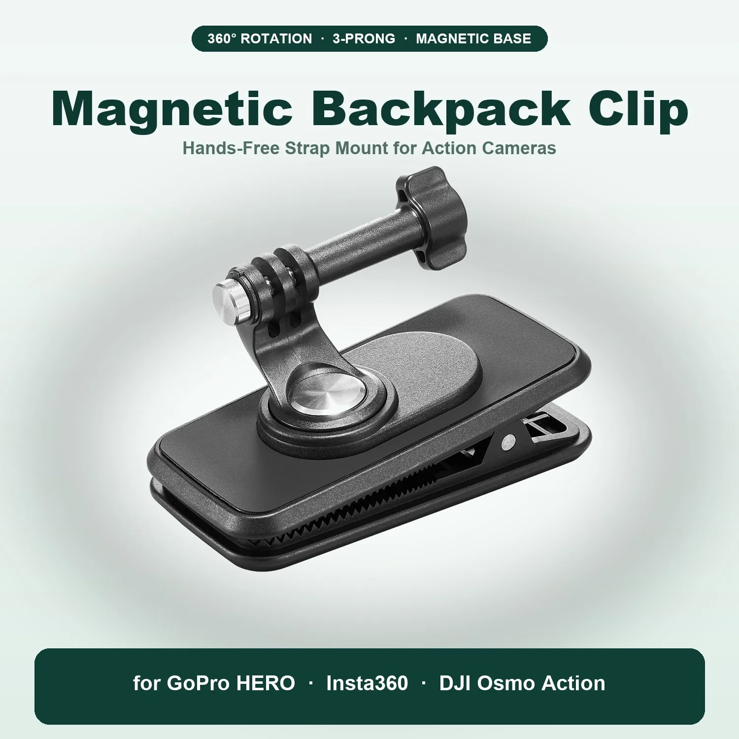 Action Camera Magnetic Backpack Clip 3 Prong Mount Bundle Chest Wrist Helmet Handlebar Suction Cup for GoPro Insta360 DJI Osmo