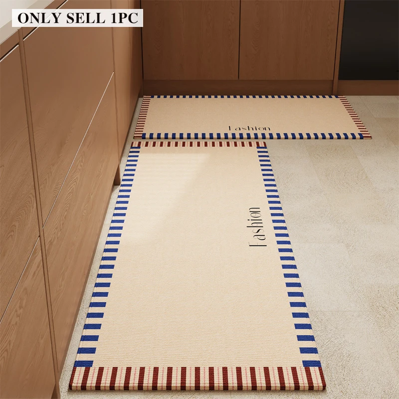 Kitchen Floor Mat PVC Waterproof Oil-proof Non-slip Leather Rug Striped Carpet Long Size Home Decoration Rugs Alfombra De Cocina