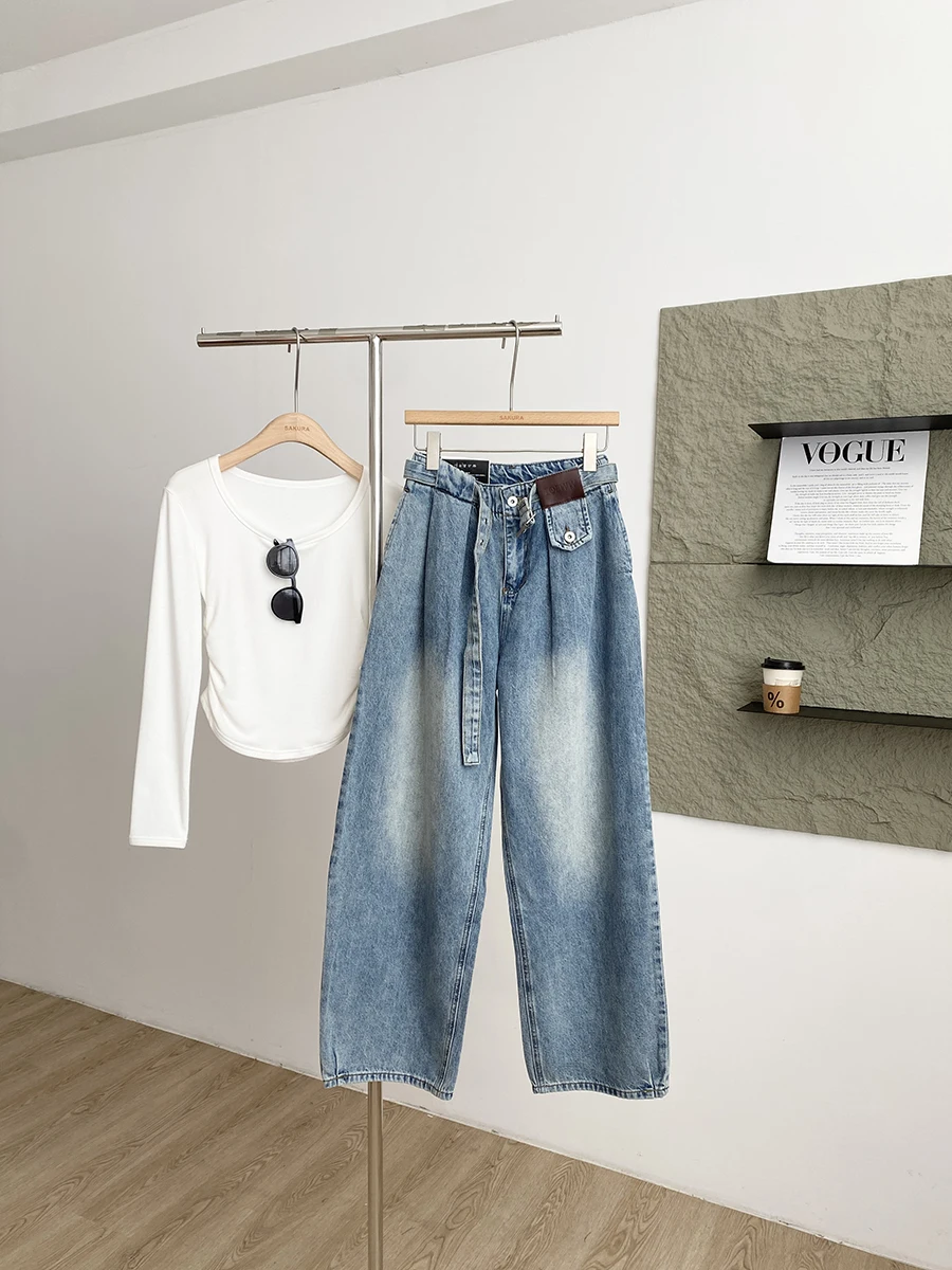 

Весна 2026: Женские джинсы в стиле ретро, свободного кроя, с высокой талией, из денима, универсальные, струящиеся, из полиэфирного волокна, без эластана