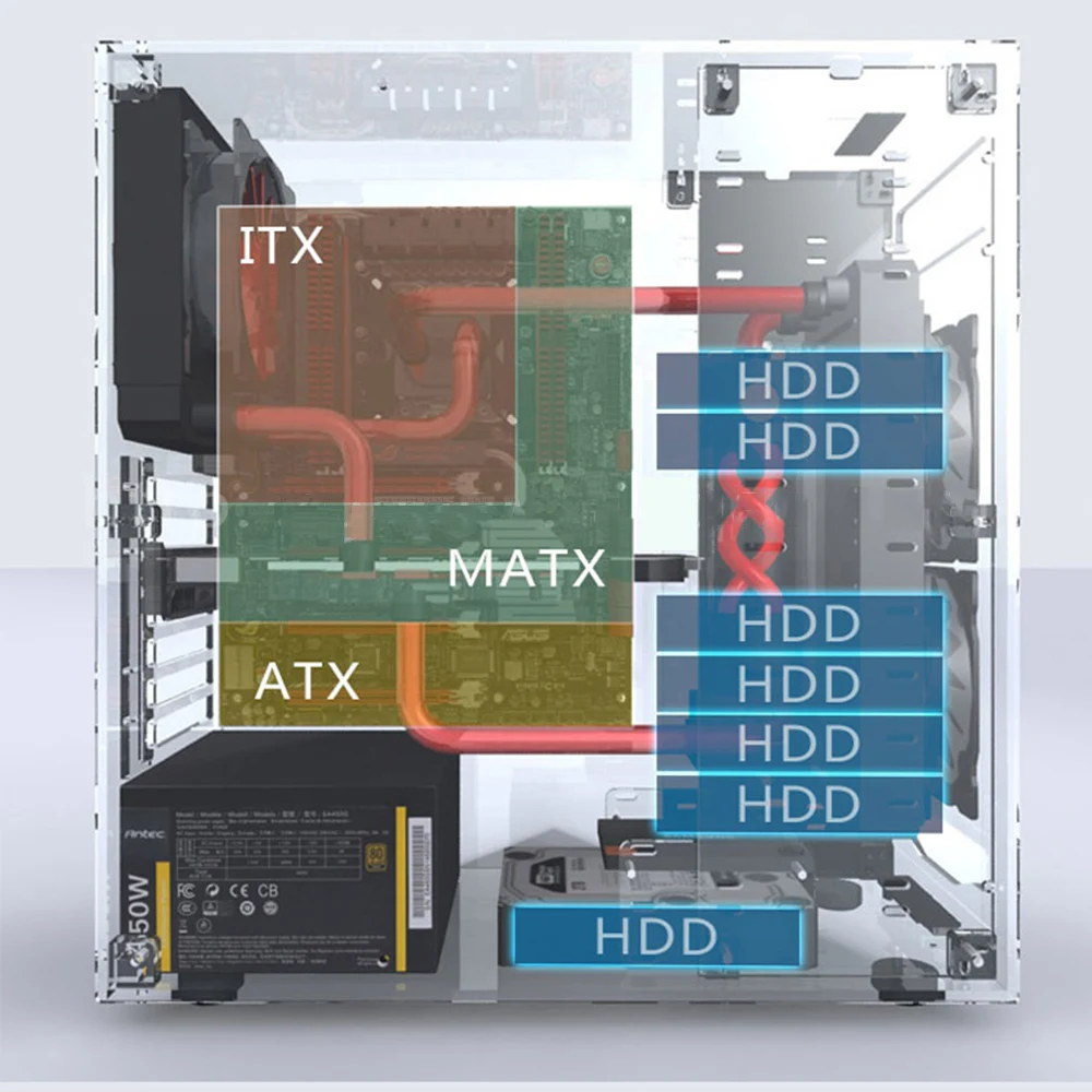 DIY Acrylic Computer Case Customized Full Transparent ATX  Vertical Desktop Case Support MATX ITX Motherboard with USB3.0 Port