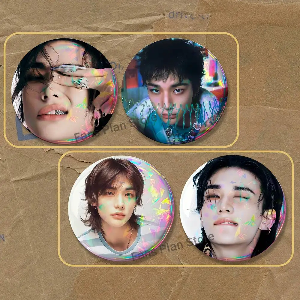 Singer H-Hyunjin Brooches For Backpack Accessories 25,32,44,58,75mm Round Enamel Pins 2-piece Set Cartoon Anime Fan Merchandise