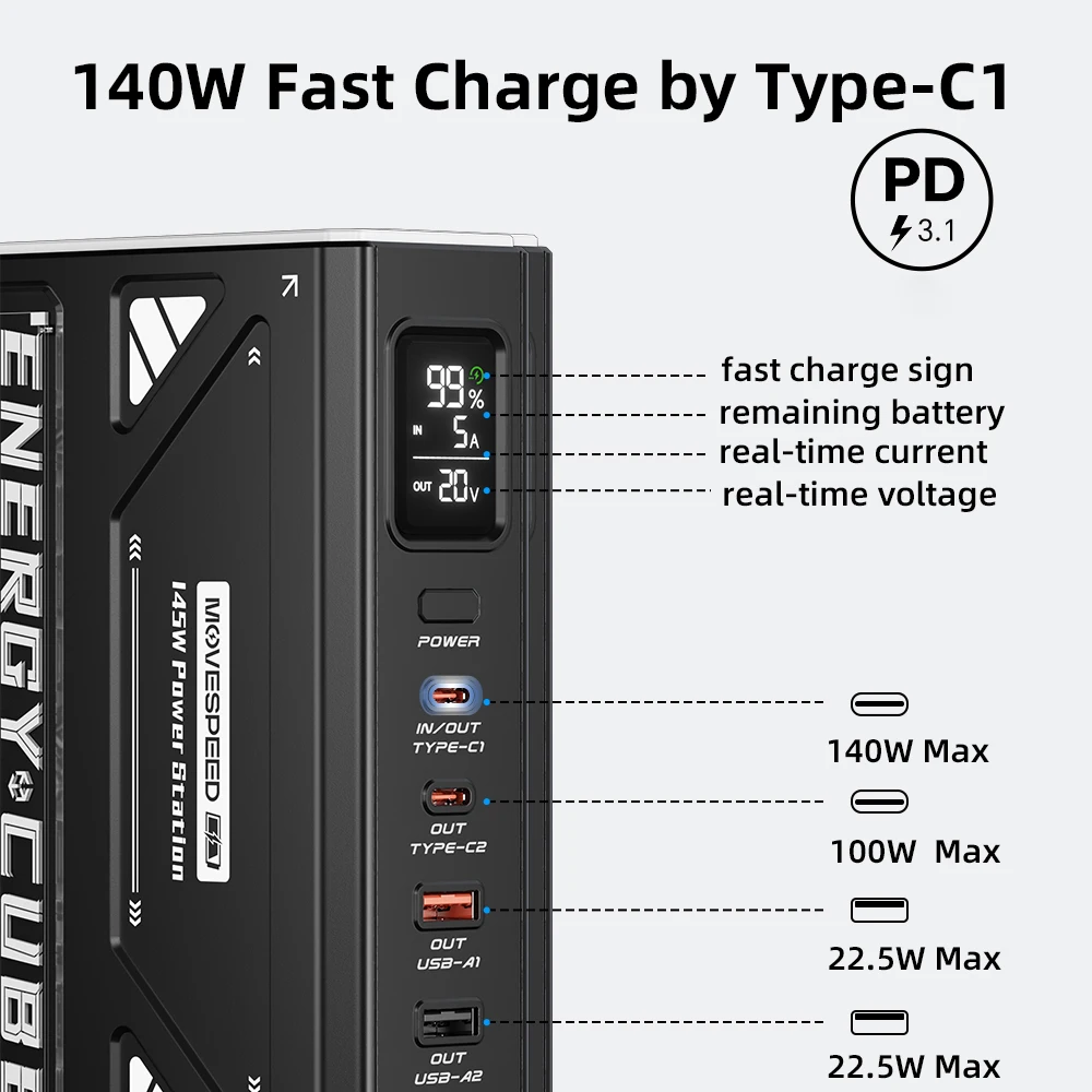 MOVESPEED Z70Pro 파워 뱅크 70000mAh 140W PD 고속 충전 외장 배... - 2
