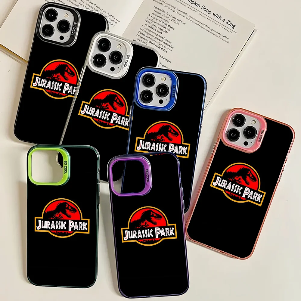 J-Jurassic Park Phone Case IMD Color Silver Shell For IPhone 16 15 14 13 12 11 Pro Max Plus