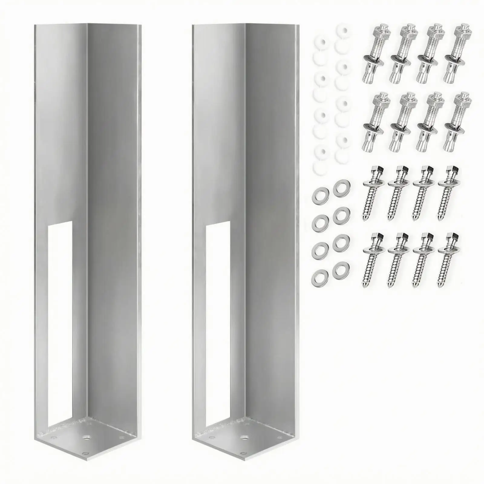 2 Pieces Fence Post Installation Sleeve | Heavy-Duty Carbon Steel, Silver Metallic Finish, Fence Post Mounting mount, for