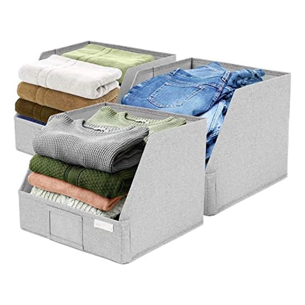 Set of 3 Trapezoid Fabric Storage Bins with Collapsible Feature for Space Saving and Convenient Item Retrieval