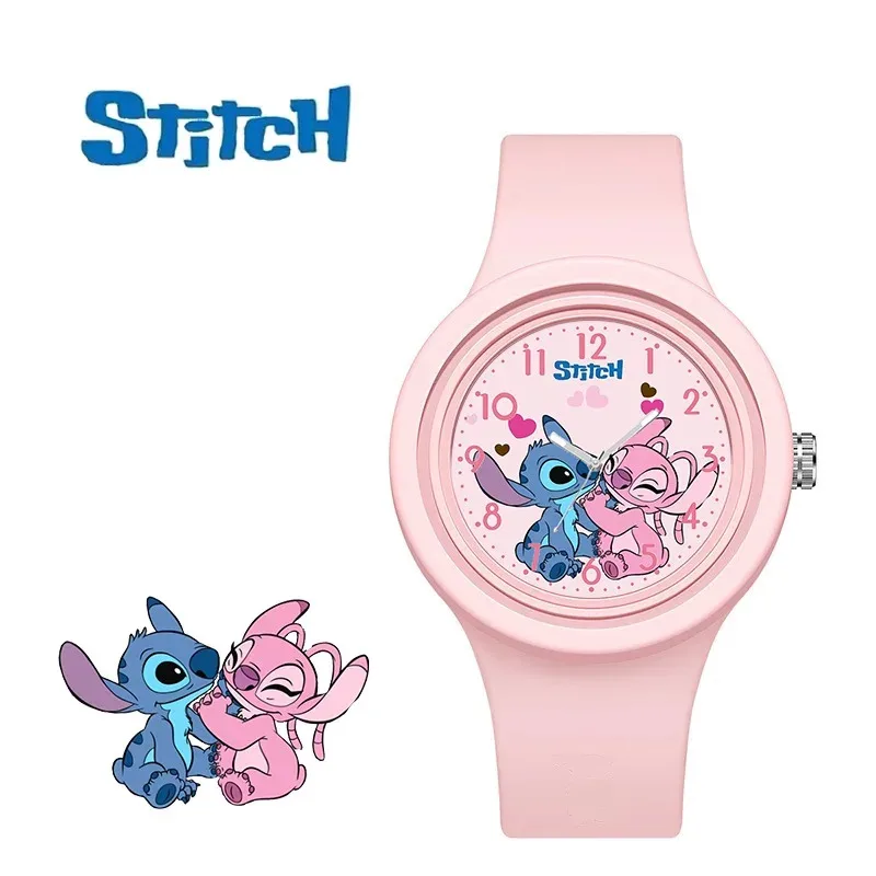 Disney Stitch Themed Cute Pink Angel round Touch Silicone Electronic Watch for Kids And Couples Decorative Accessory Gift