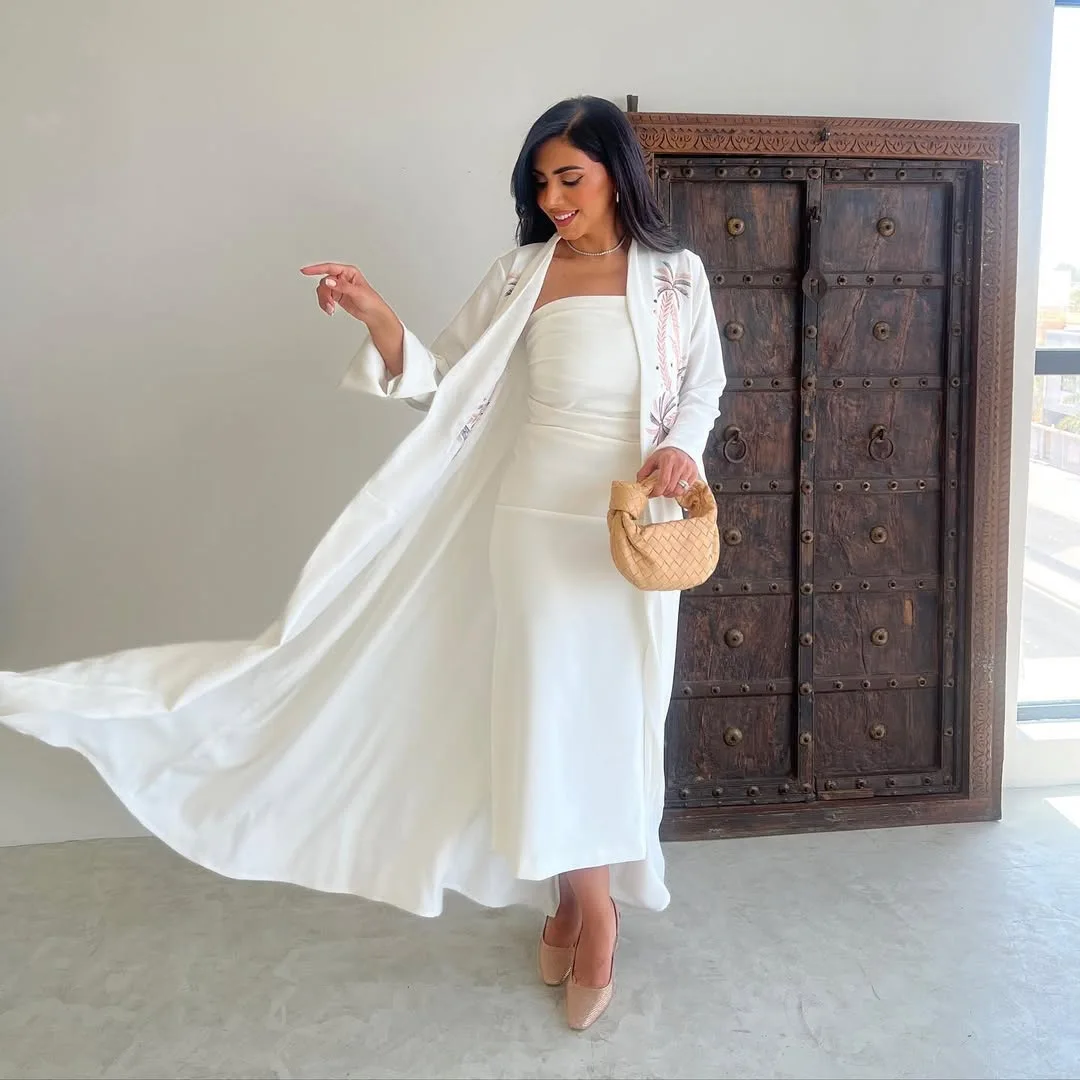 Women White Embroidered Elegant Daily Casual Trendy Loose Open Stitch Abaya Cardigans Arabian Turkey 2026 Fashion Female Coats
