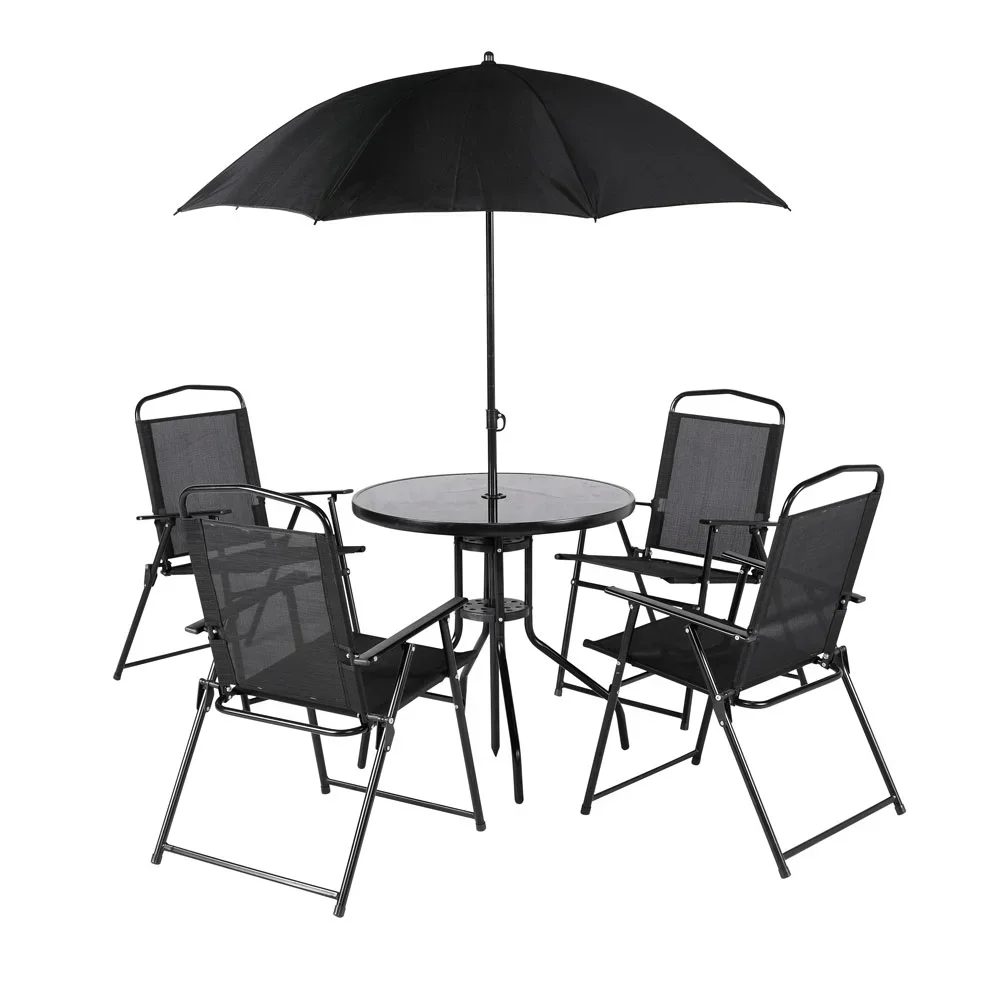 4 Seats Folding Steel Outdoor Garden Furniture Set Patio Dining Table and Chair with Umbrella Set