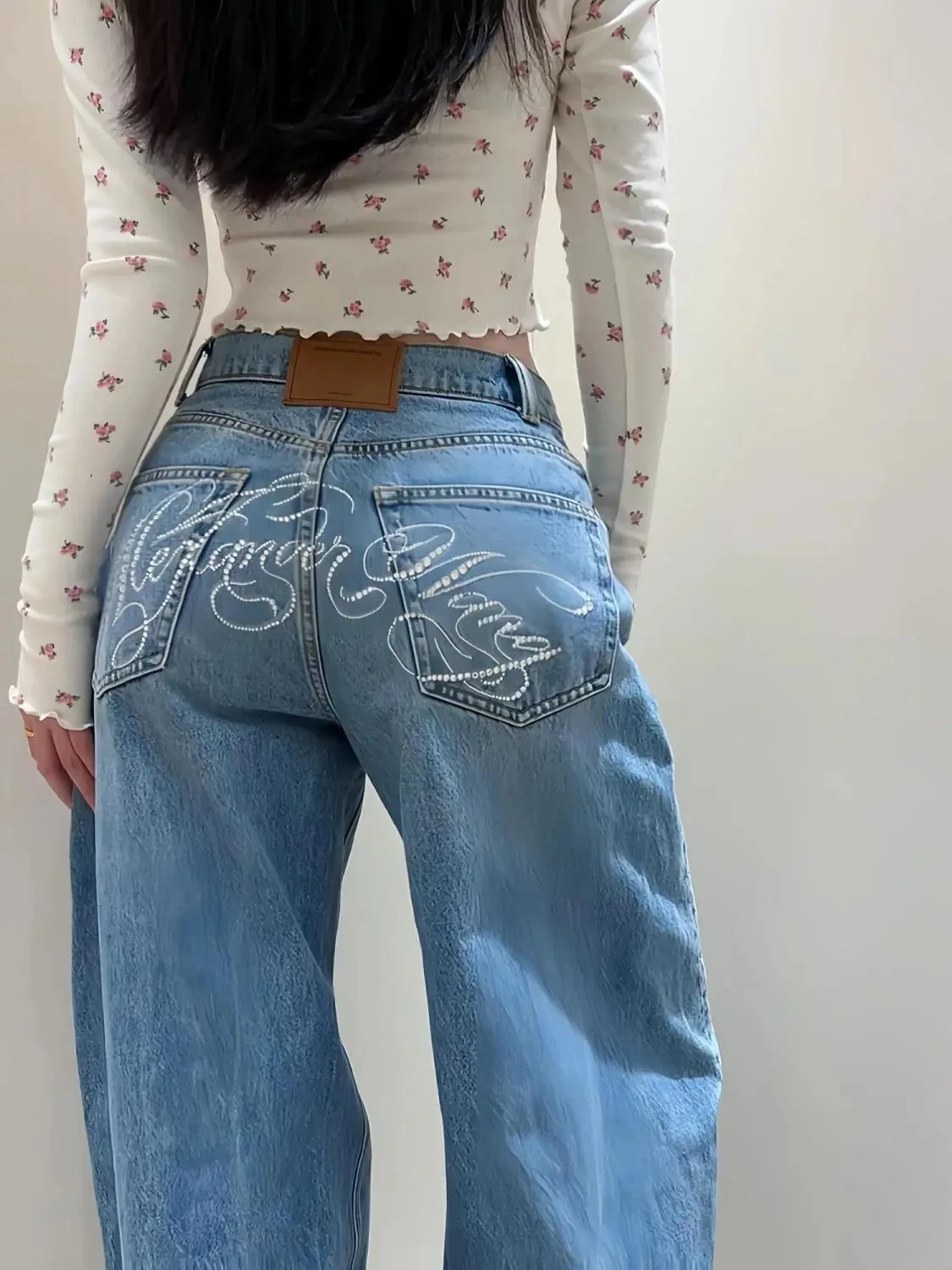 Y2k Jeans Women Vintage American Retro Heavy Duty Letter Pants Loose Straight Leg Winter New Design Slim Fit