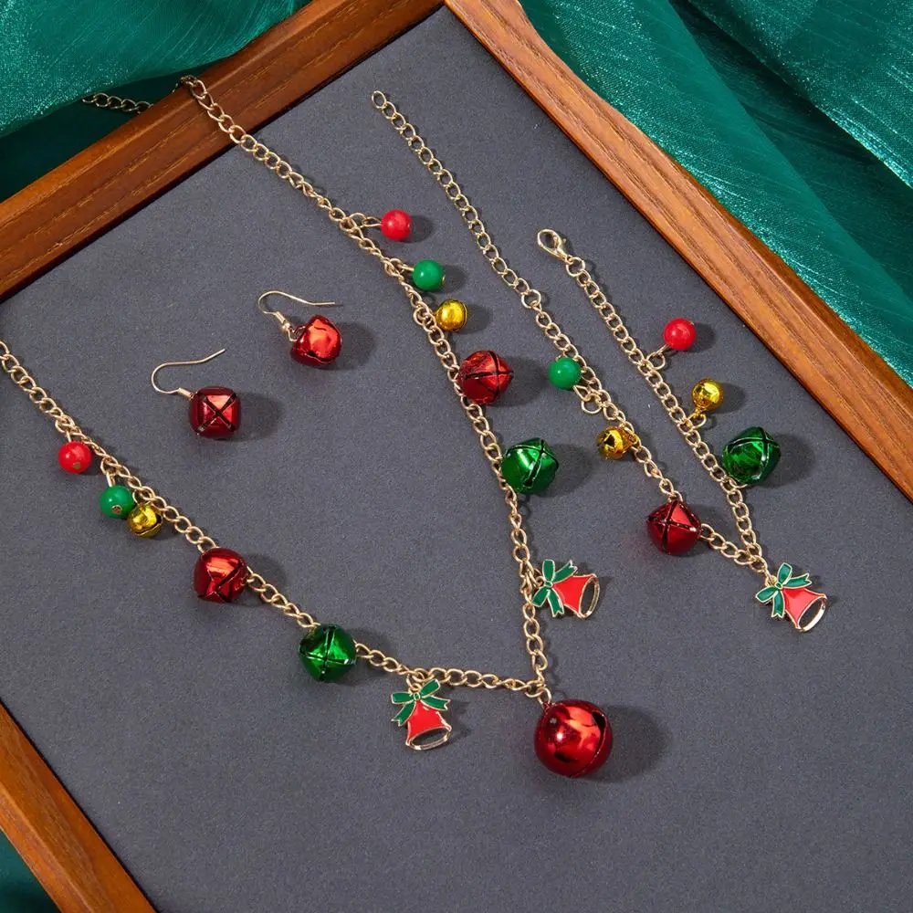 3pcs/set Beads Bells Christmas Jewelry Set Color Collision Contrasting Bell Christmas Tree Bell Bracelet Fashion Cute