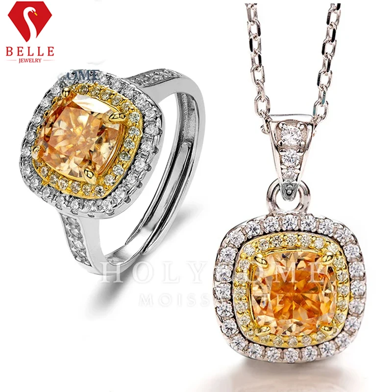 14K Moissanite Necklace For Womens 1CT D Color VVS1 Excellent Cut Cushion Diamond Gemstone Squar Pendant 925 Silver Fine Jewelry