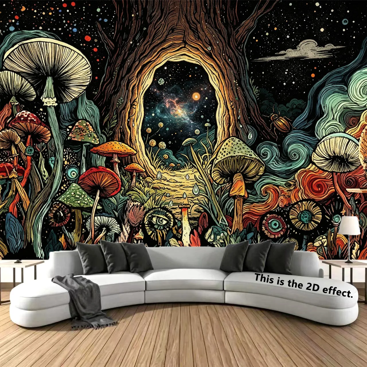 Psychedelic Mushroom Moth Galaxy Background Tapestry For Bedroom, Bedside Decoration, And Dormitory Use