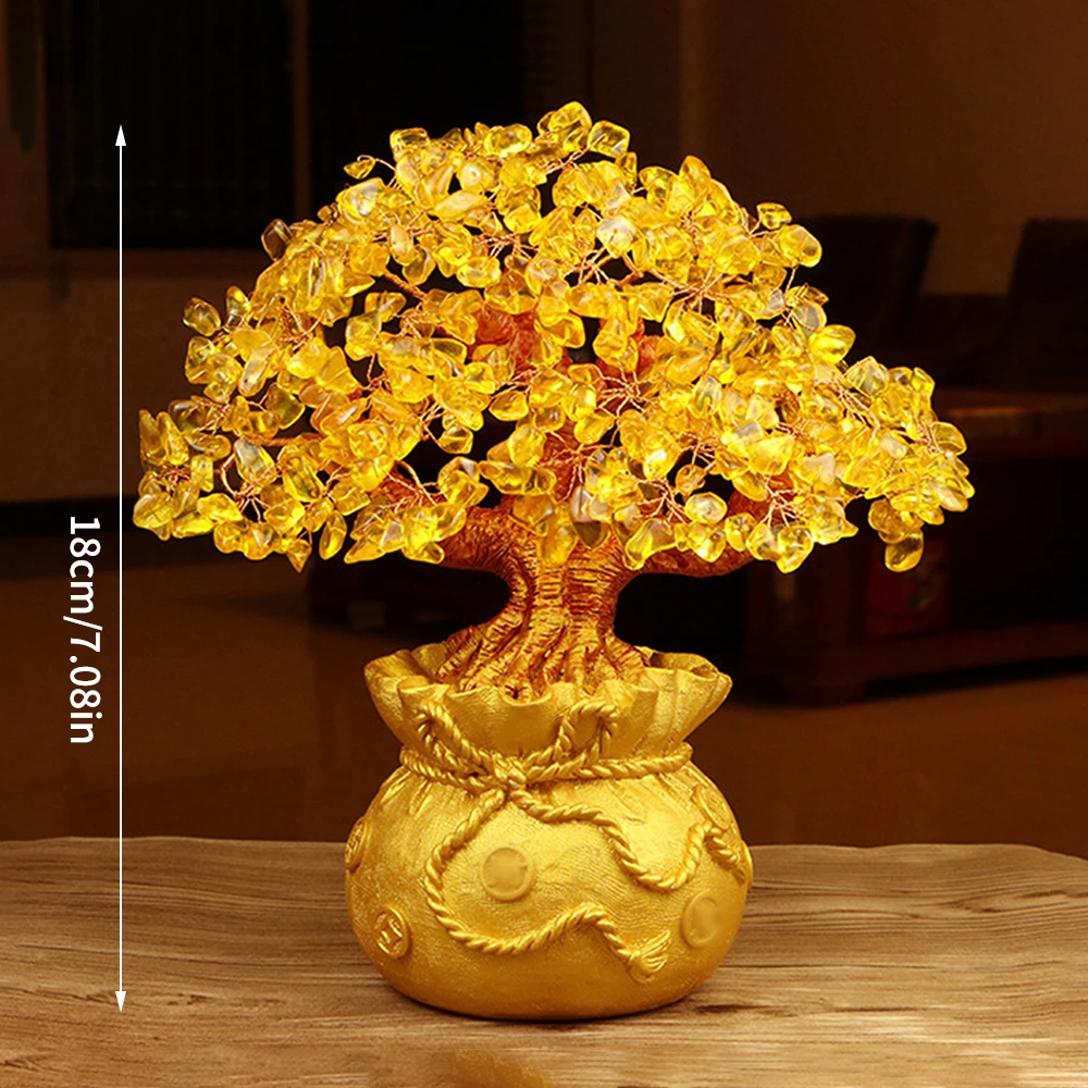 1PC Golden Desktop Ornament, Natural Crystal Wealth Tree, Money Bag Tree, Shaking Money Tree, Craft Gift Ornament, Christmas Dec