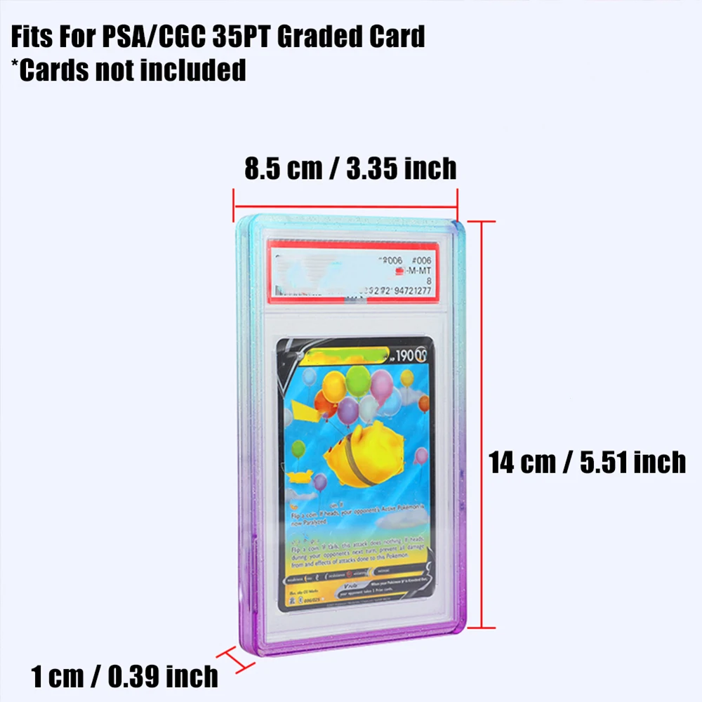 Stackable Slab Case for PSA CGC 35PT Graded Card, TPU Slab Bumper Protector with Back Panel ,Multicolor Gillter, For PTCG view 3
