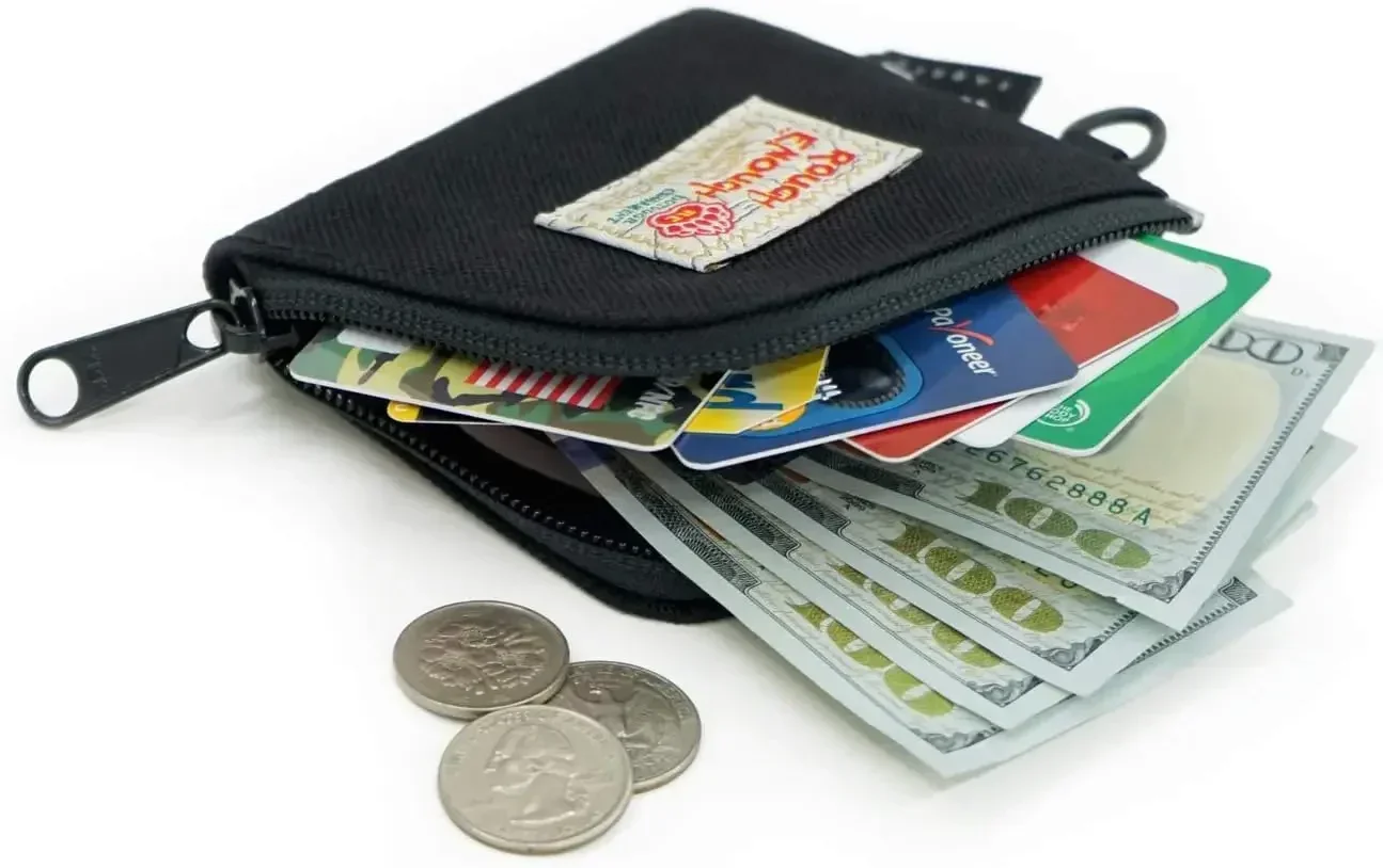 Rough Enough Small Coin Purse Card Wallet Pouch with Zipper Neck Lanyard Keychain