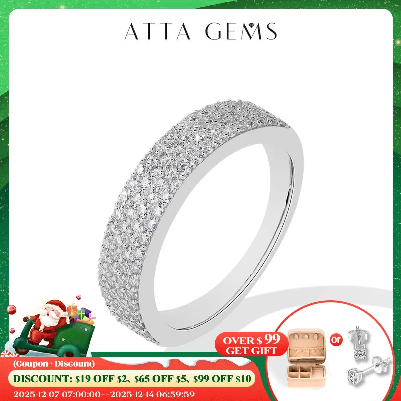 

ATTAGEMS 2024 New D Color VVS1 Moissanite Ring S925 Silver 18K Gold Plated Simple Half Band Wedding Christmas Gift for Women Men